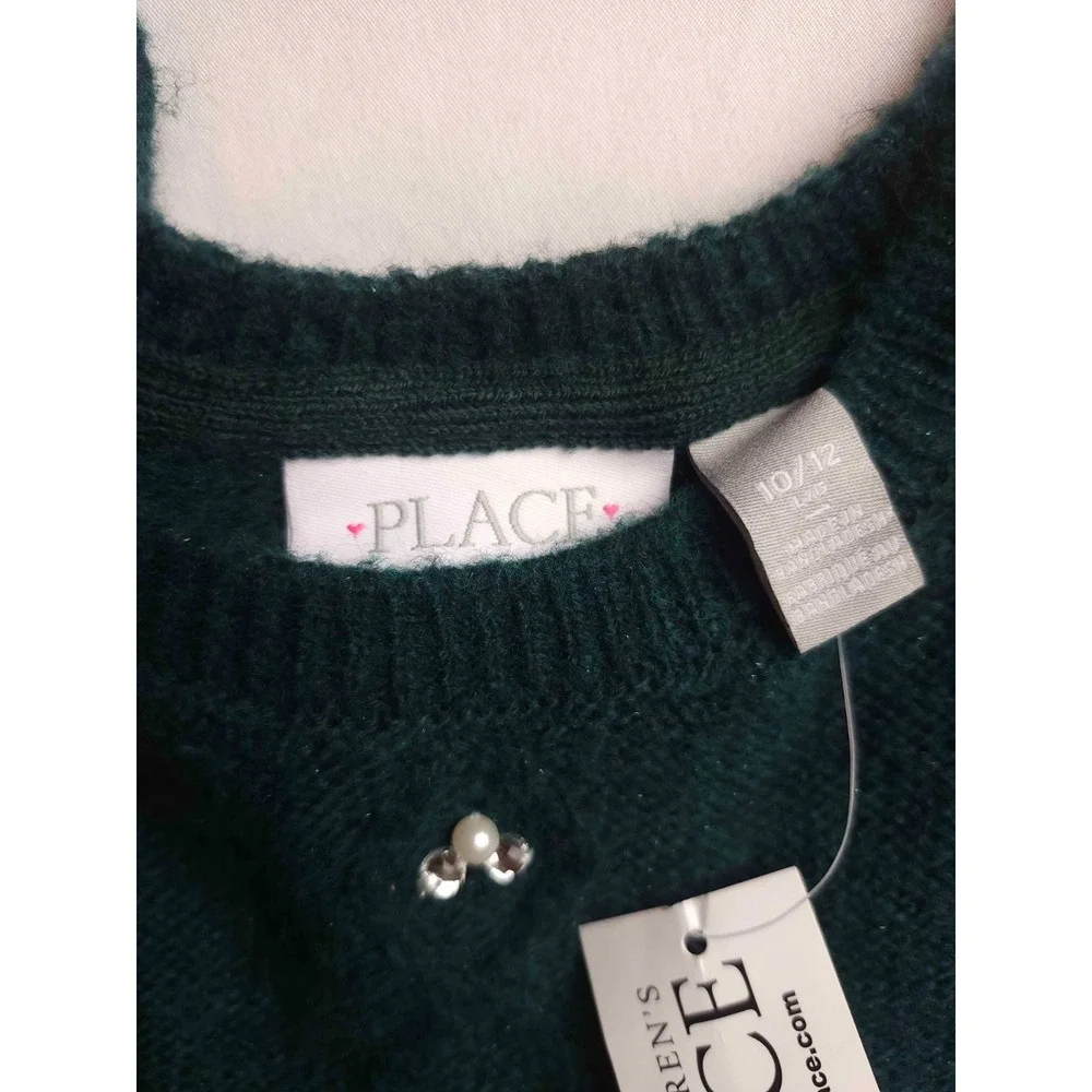 Childrens Place Sweater Dress Girls L 10/12 Green Preppy Classic Festive Holiday